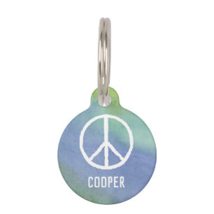 Watercolor Peace Sign (Blue) Pet Tag