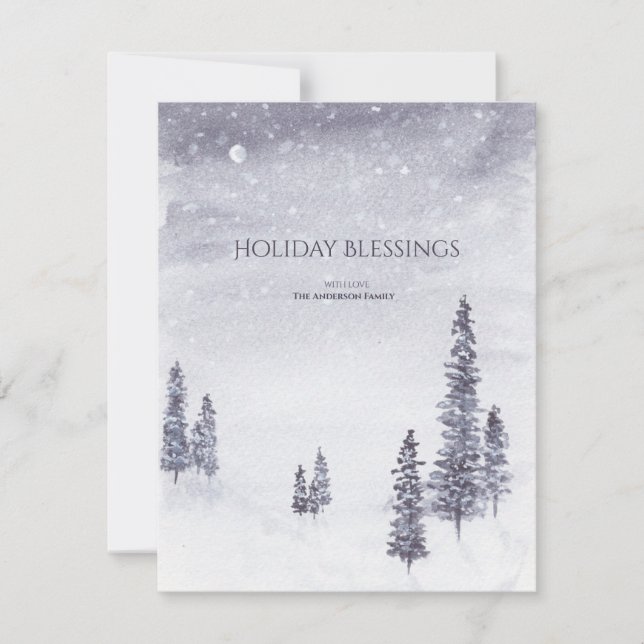 Watercolor Peaceful Wintry Scene Christmas/ Holiday Card (Front)