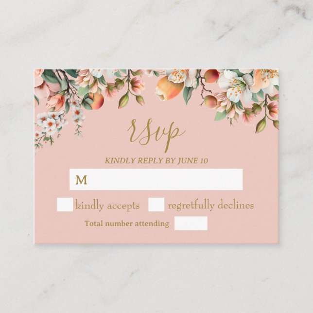 Watercolor Peach and Gold Floral RSVP Enclosure Card (Front)