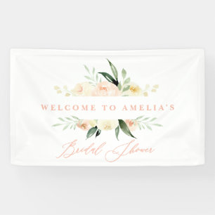 Watercolor peach and green floral bridal shower banner