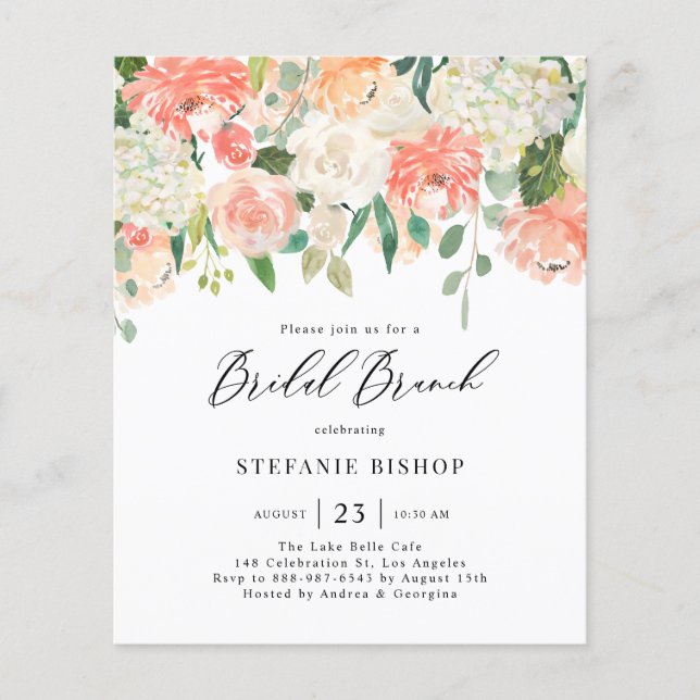 Watercolor Peach and Ivory Flowers Bridal Brunch (Front)