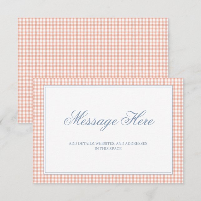 Watercolor Peach and White Gingham Wedding Enclosure Card (Front/Back)