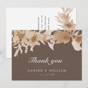Watercolor peach beige brown floral thank you note invitation