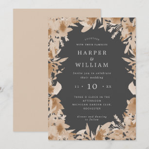 Watercolor peach/ beige grey boho floral wedding i invitation