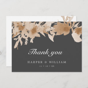 Watercolor peach beige grey floral thank you note  invitation