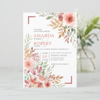 Watercolor Peach Blush Pink Floral Spring Wedding Invitation