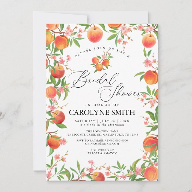 Watercolor Peach Bridal Shower Invitation (Front)