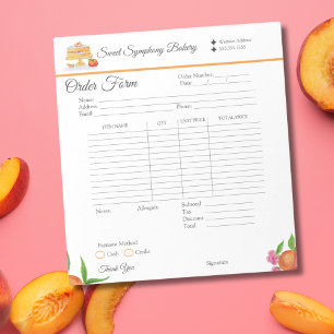 Watercolor Peach Cake Bakery Receipts Notepad