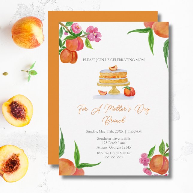 Watercolor Peach Cake Blossoms Mother's Day Brunch Invitation (Creator Uploaded)