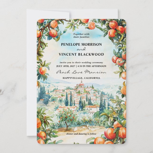 Watercolor Peach City Wedding Invitation (Front)