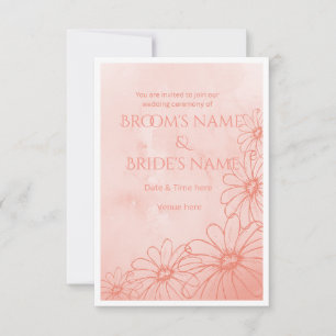 Watercolor Peach Daisy Wedding Invitation