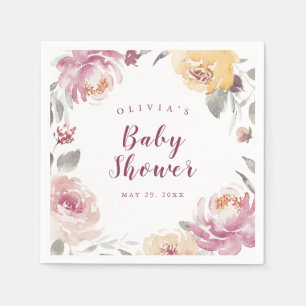watercolor peach floral baby shower napkin