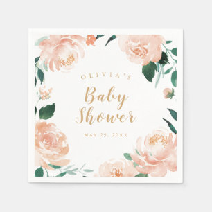 watercolor peach floral baby shower napkin