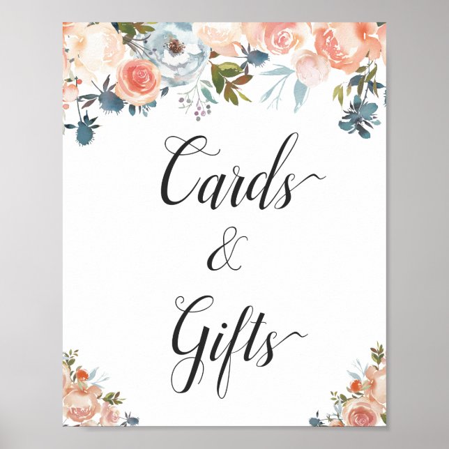 Watercolor Peach Floral Cards and Gifts Sign (Front)