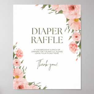 Watercolor Peach Floral Diaper Raffle Poster