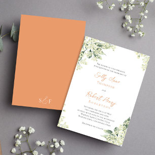 Watercolor Peach Floral Greenery Wedding  Invitation