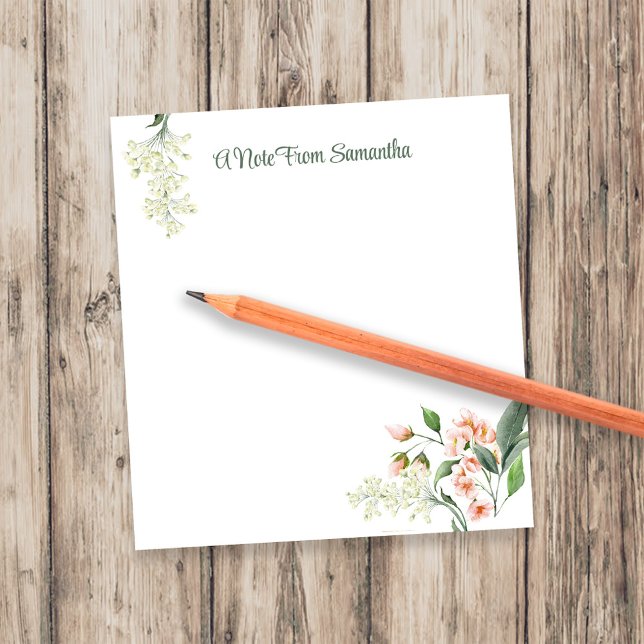 Watercolor Peach Floral Personalized Notepad (Peach and pink watercolor floral custom personalized notepad.)