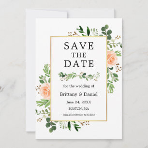 Watercolor Peach Floral Save The Date Card
