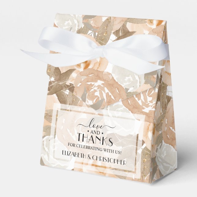 Watercolor Peach Floral Wedding Favour Box (Front Side)