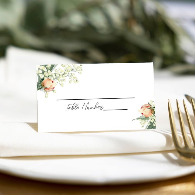 Watercolor Peach Floral Wedding Place Card (Peach floral wedding table place card.)