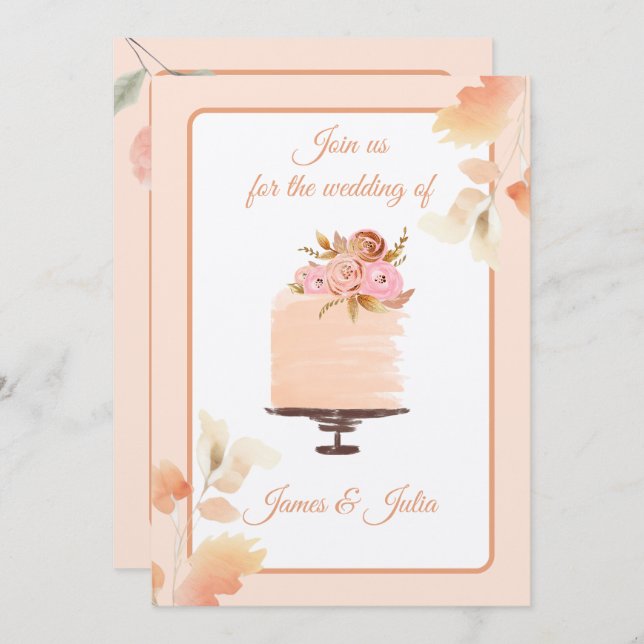 Watercolor Peach Floral Wedding Theme Invitation (Front/Back)
