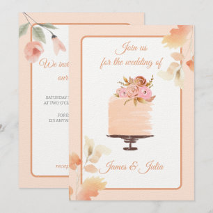 Watercolor Peach Floral Wedding Theme Invitation