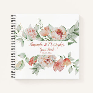 Watercolor Peach Florals and Greenery Guest Book