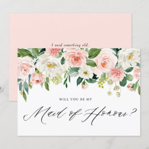 Watercolor Peach Florals Be My Maid of Honour Card