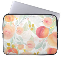 Watercolor Peach Florals Pattern Laptop SLeeve