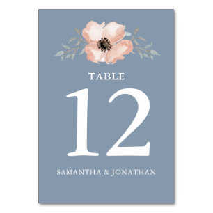 Watercolor Peach Flower Greenery Wedding Table Number