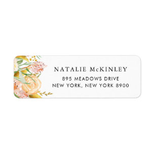 Watercolor Peach Flowers and Gold Leaves