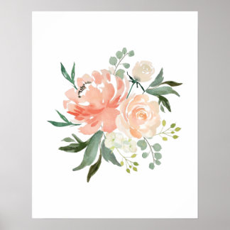Watercolor Peach Flowers nursery print