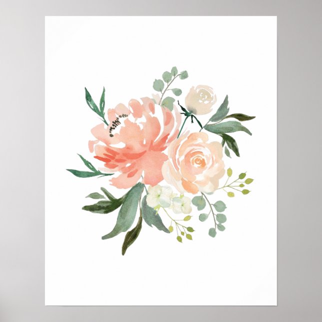 Watercolor Peach Flowers nursery print (Front)
