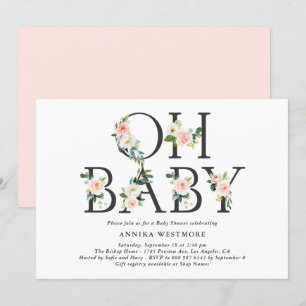 Watercolor Peach Flowers Oh Baby! Baby Shower Invitation