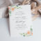 watercolor peach flowers wedding invitation