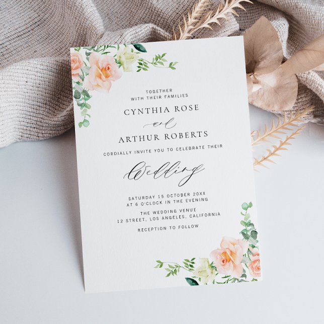 watercolor peach flowers wedding invitation (Creator Uploaded)