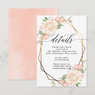 Watercolor peach geometric frame wedding details invitation
