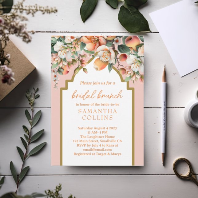 Watercolor Peach Gold Floral Bridal Brunch Invitation (Creator Uploaded)