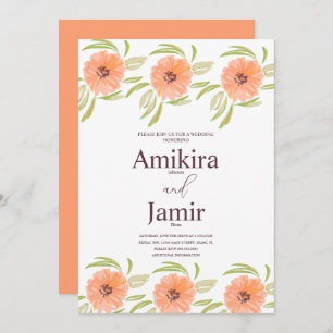 Watercolor Peach Hand Painted Florals Wedding Invitation