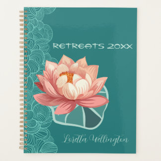 Watercolor Peach Lotus On Teal Personalised Planner