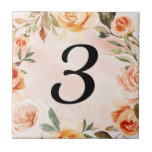 Watercolor Peach Navy Floral House Number  Tile<br><div class="desc">More pretty Home Decor in the Little Bayleigh Store!</div>