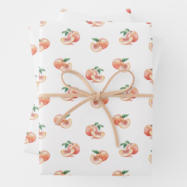 Watercolor Peach Pattern Wrapping Paper Sheet (In situ)
