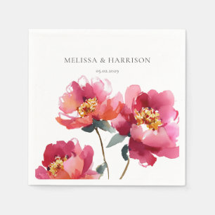 Watercolor Peach Peony Napkin