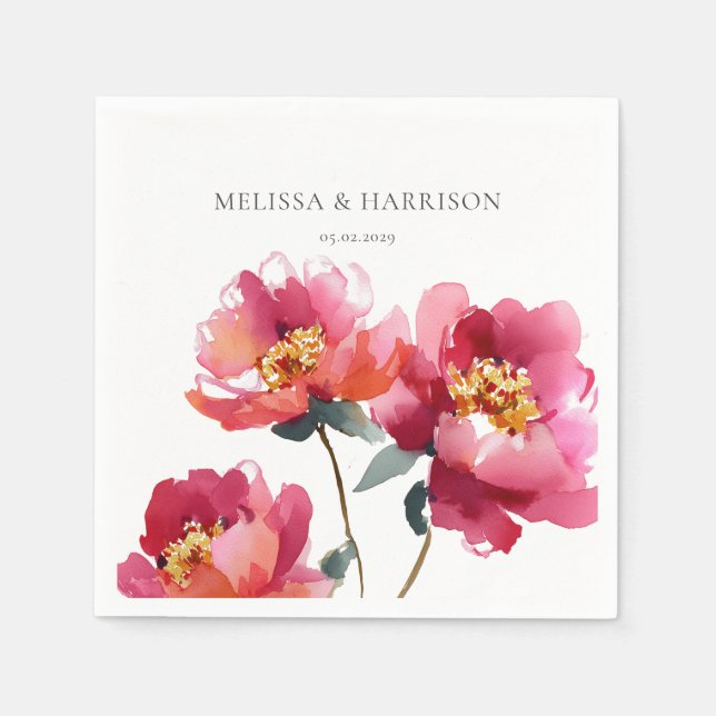 Watercolor Peach Peony Napkin (Front)