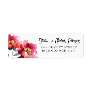 Watercolor Peach Peony Script Address Label