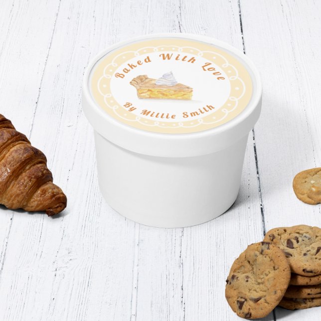 Watercolor Peach Pie Baked With Love Classic Round Sticker (Sweetly sealed treats: Watercolor peach pie sticker adds baked love to gifts!)