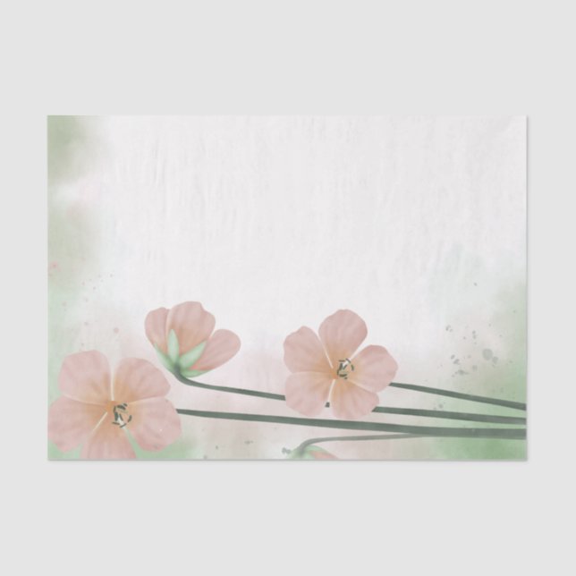 Watercolor Peach Pink Flower Floral Decoupage Tissue Paper (Front)