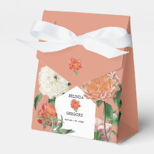 Watercolor Peach Pink Peonies Flowers Wedding Favour Box