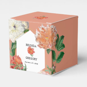 Watercolor Peach Pink Peonies Flowers Wedding Favour Box