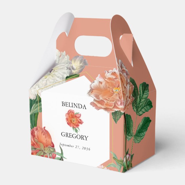 Watercolor Peach Pink Peonies Flowers Wedding  Favour Box (Front Side)